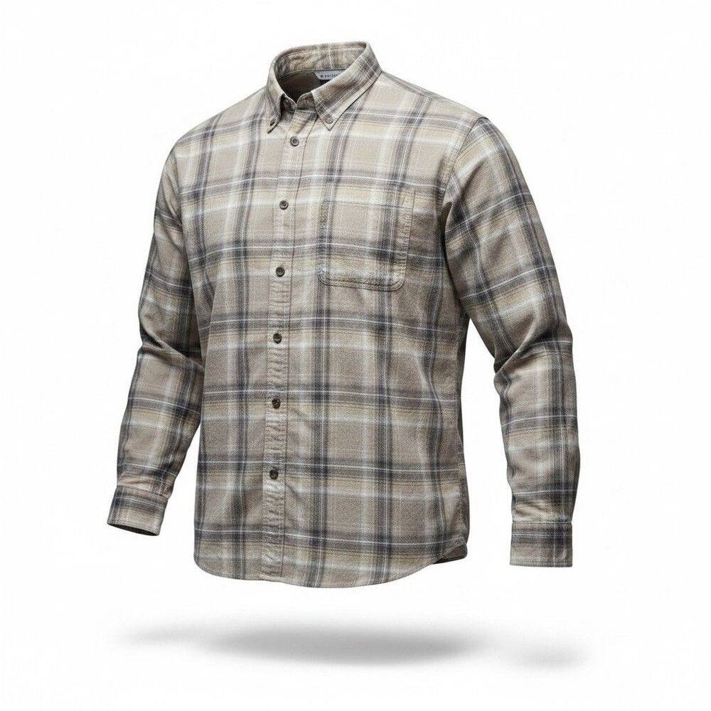 Columbia Flannel Shirt Men's Large Brown Plaid Cotton Pocket